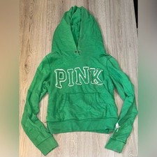 PINK Victoria's Secret Green white hooded sweater Hoodie Sweatshirt