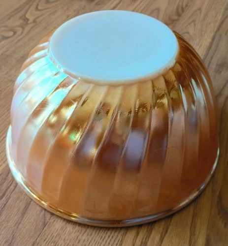 Fire-King VTG Peach Lustre Swirl Mixing Bowl 9" SEE PICS for condition