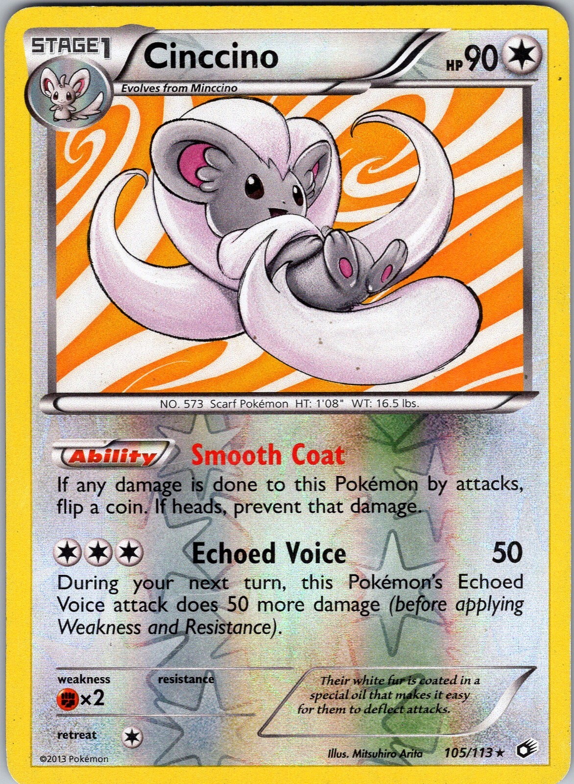 Pokemon Cinccino Legendary Treasures 105/113 Reverse Holo Rare Card Played LP