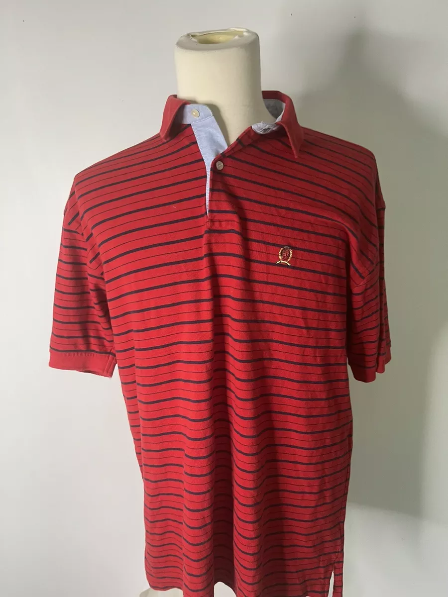 I forhold dart Regenerativ Tommy Hilfiger polo shirt size XL men made in India cotton red/blue color  short | eBay