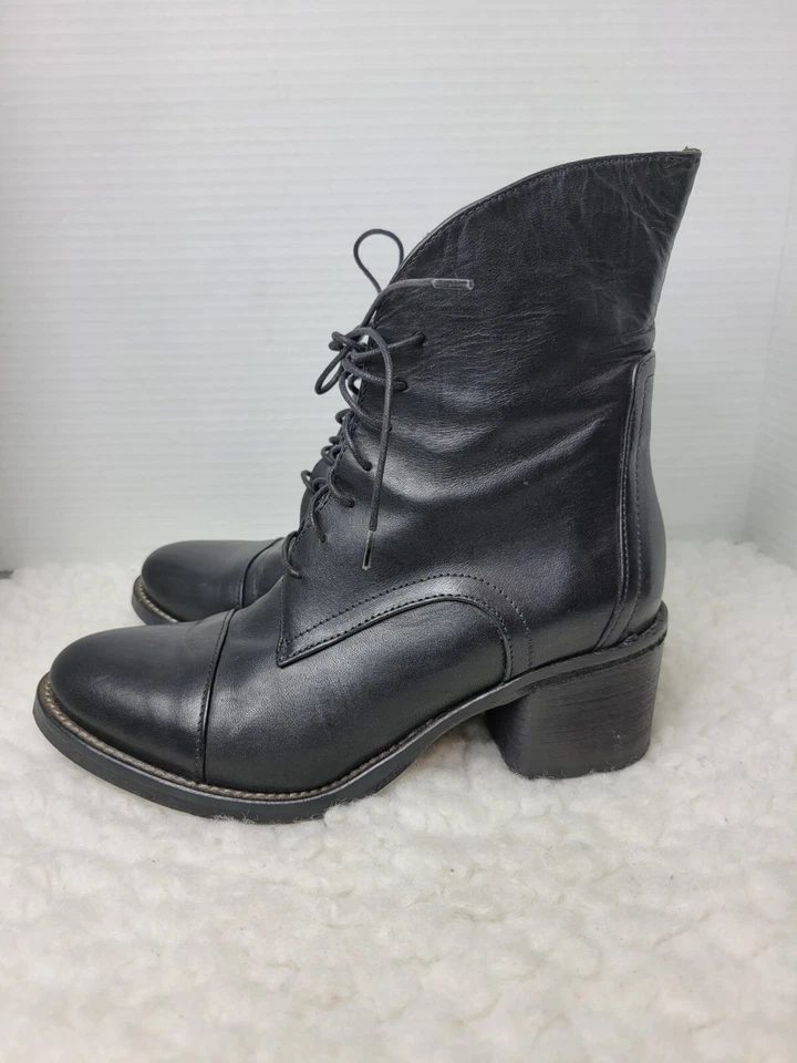 Latitude Femme Ankle Boots Womens Size 6.5 Black Leather Lace Up Booties Shoes - Image 3 of 4