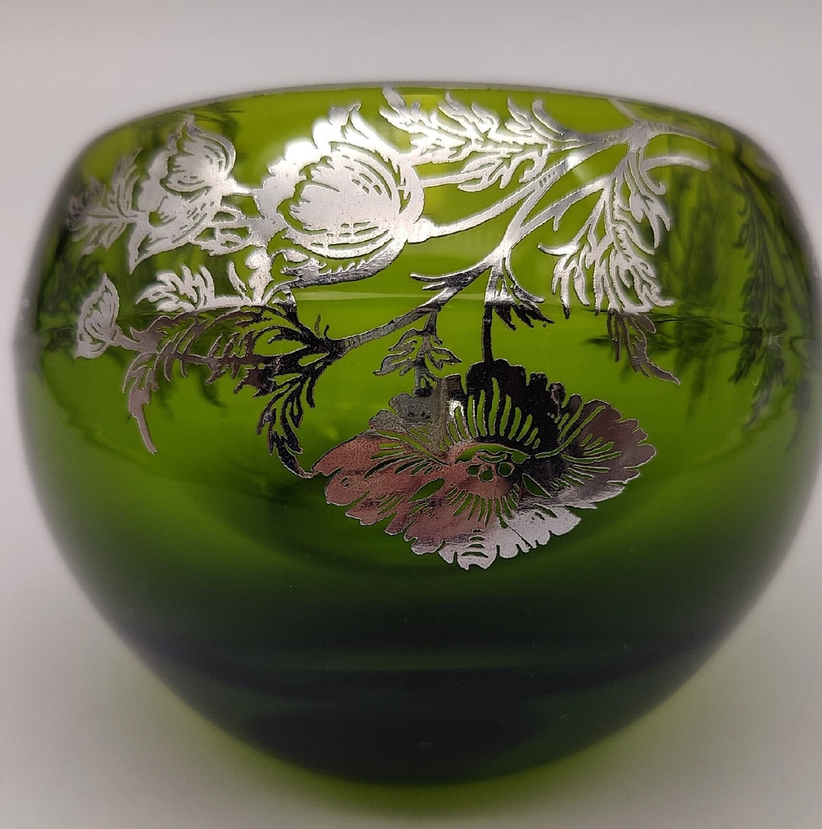 Vintage Mid Century Modern Viking Glass Orb Ashtray Green Individual