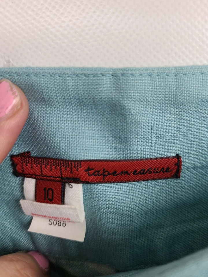 Maxi Falda TapeMeasure Mujer Lino Talla 10 Verde Azul Floral Cinturón con Cuentas BOHO Foto 4 de 4