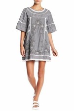 NWT FREE PEOPLE Sunny Day Floral Embroidered Gingham Dress in Black $148 - S