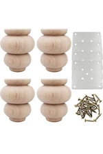 4" Unfinished Solid Wood Bun Foot Furniture Legs Replacement Feet (4 Pack)