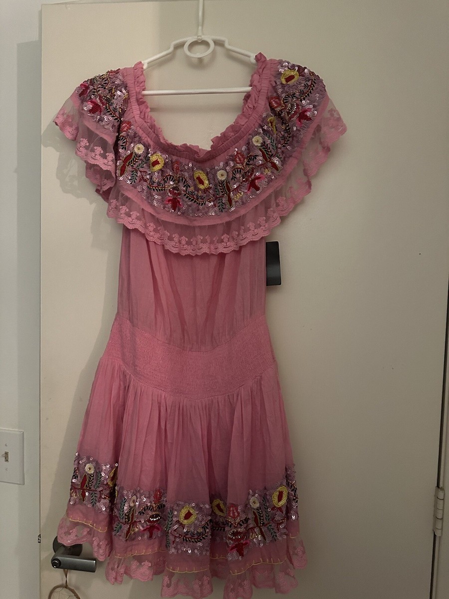 Boston Proper Embroidered Sequin Floral Dress Women's Size M Pink Boho |  eBay