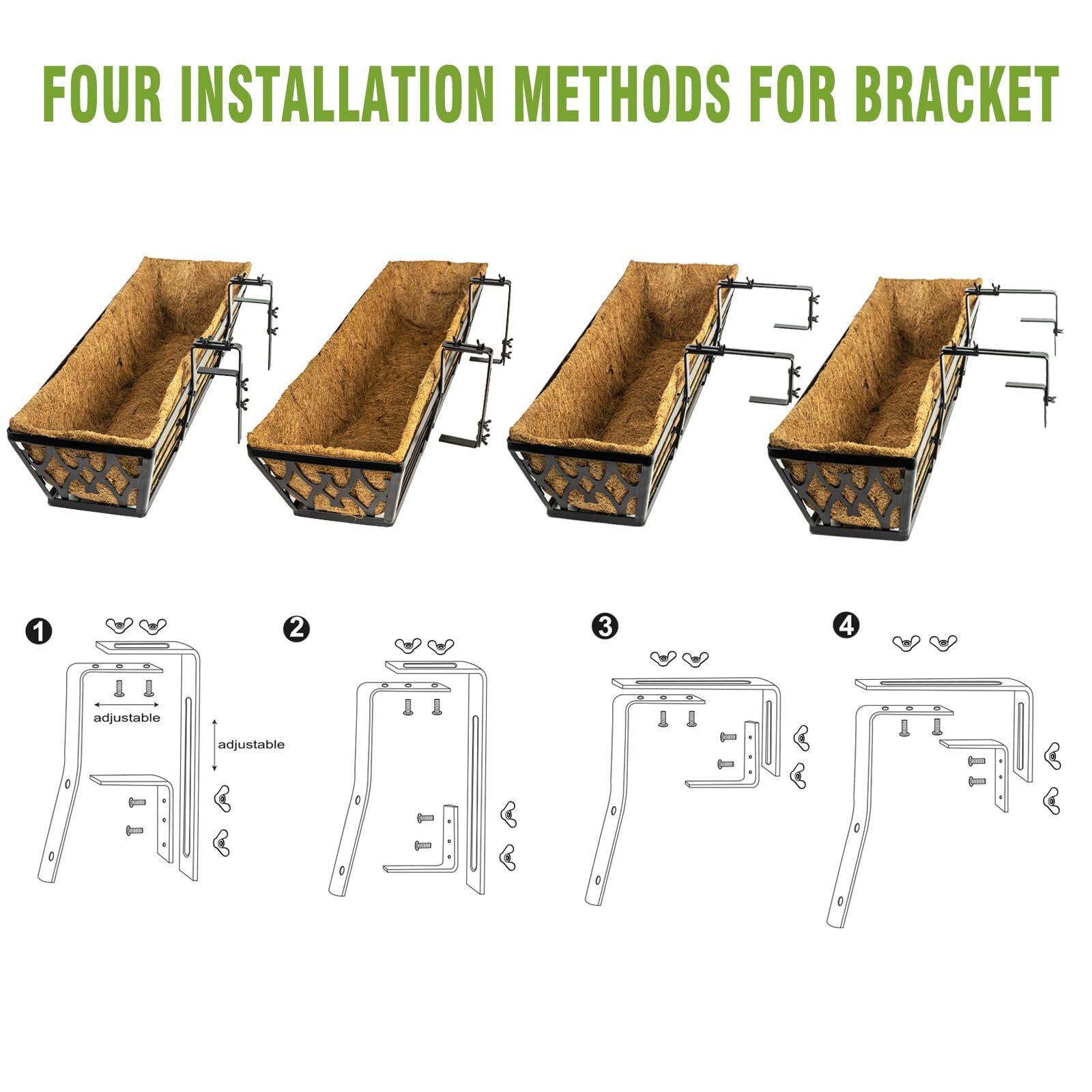 4 Pack 24 Inch Railing Planter Window Boxes Planters with Coconut Liner ...
