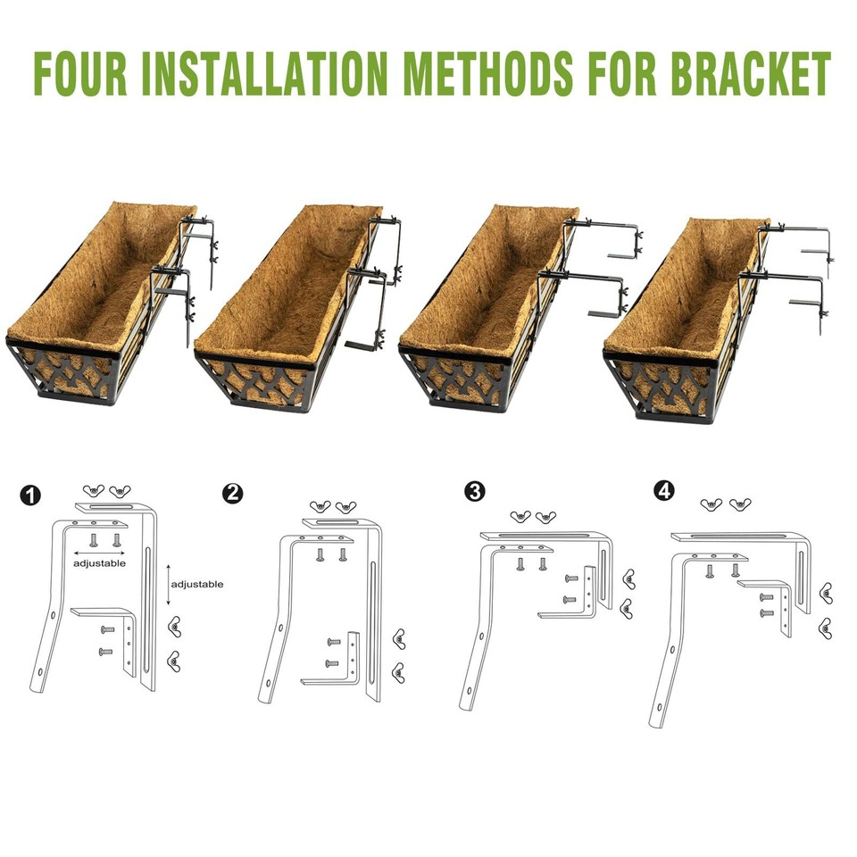 4 Pack 24 Inch Railing Planter Window Boxes Planters with Coconut Liner ...