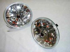 Pair 7" Inch Tri Bar Red Dot Headlights H4 Bulbs with Amber Turn Signal Bulb