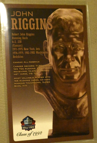 PRO FOOTBALL HALL FAME "INDUCTEE BUST POSTCARD: JOHN RIGGINS," Class 1992, New - Picture 2 of 3