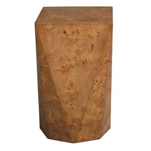 NEW 24" HUGHES ANGLED FACETED SIDES POPLAR BURL WOOD ACCENT END TABLE 50079 - Picture 4 of 6