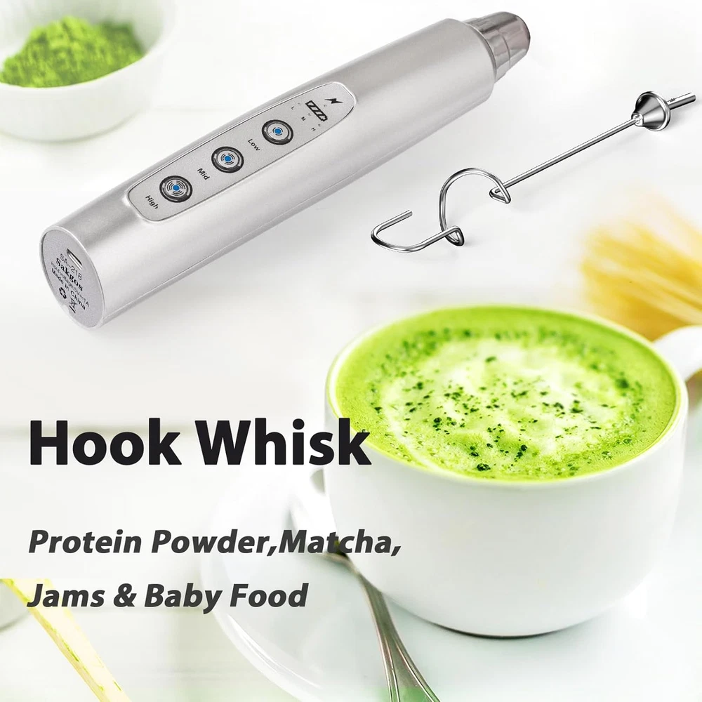 Milk Frother Rechargeable Handheld-Electric Whisk 3 Speed Adjustable, Coffee Fro