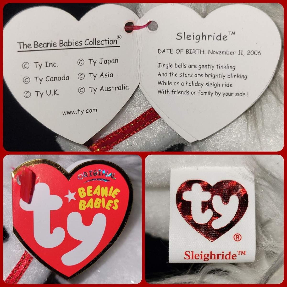❤️ 2006 SLEIGHRIDE White Christmas HORSE Ty® Beanie Babies ❤️ 2006 SLEIGHRIDE White Christmas HORSE Ty® Beanie Babies