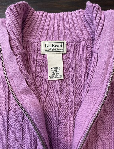 L.L. BEAN FULL ZIP PURPLE CARDIGAN SWEATER WOMENS MEDIUM REGULAR HONG KONG MADE - Picture 2 of 9