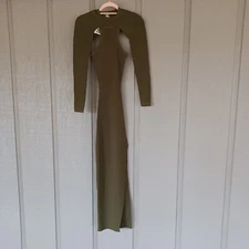 SER.O.YA Valvid Ribbed Dress Set Size XS Color Olive With Shrug Bodycon Women