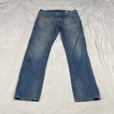 True Religion Jeans Mens 34X28 Blue Straight Flap Pockets Made In USA Cotton