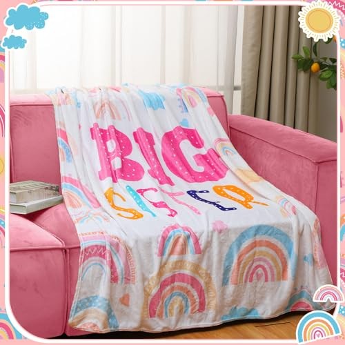60" x 50" Big Sister Blanket Big Sister to Be Gifts Soft Warm Flannel Rainbow - Picture 3 of 7