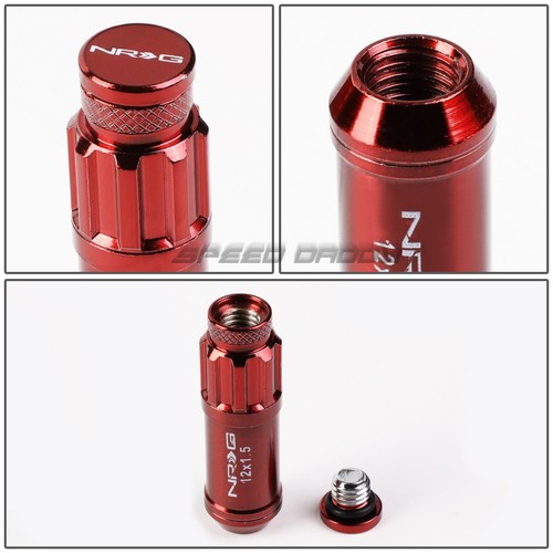 NRG 20X RACING RIM 66MM EXTENDED ANODIZED WHEEL LUG NUT+ADAPTER KEY+CAP RED - Picture 3 of 5
