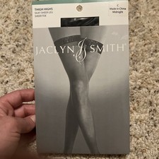 Vintage NIP Jaclyn Smith Silky Sheer Leg  Sheer Toe Thigh Highs Size C Midnight