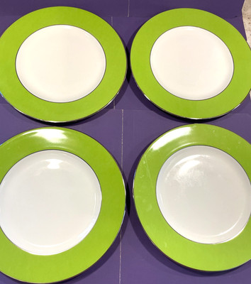 Dibbern Green Band Platinum Trim Set of Four (4) Salad Plates 8.5'' ~ Bone China