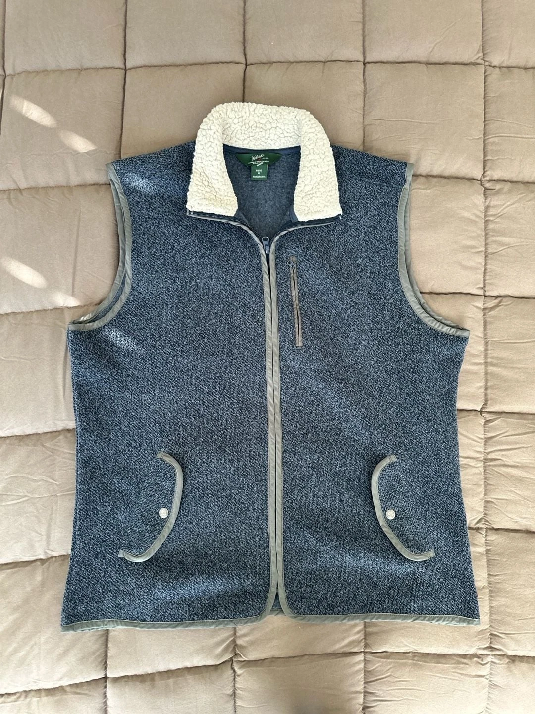 Woolrich Mens Fleece Vest Size XL Indigo Blue Heather Sherpa Collar 18408 image 1