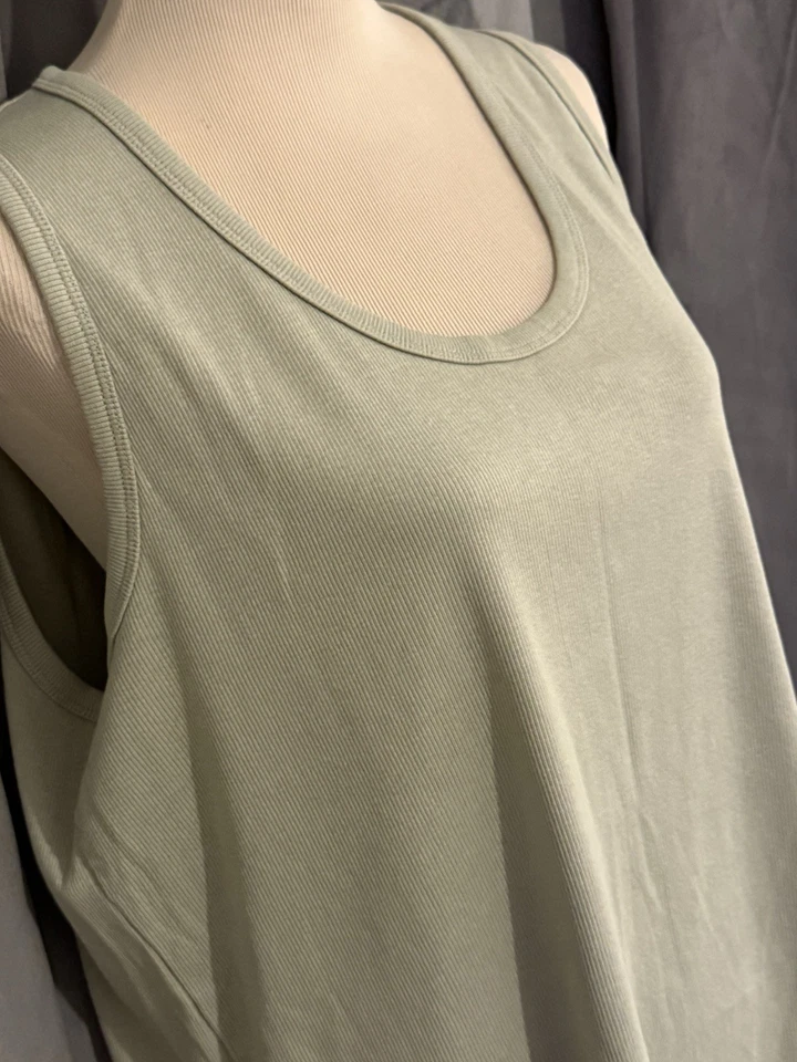 Peacocks Olive Ribbed Tank Top | Size 22 | Soft Luxe Minimalist Everyday Layer - Image 2 of 3