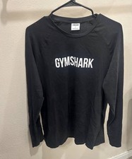 Gymshark Men's Black Long Sleeve Cotton Pullover Crew Neck Logo T-Shirt Size L