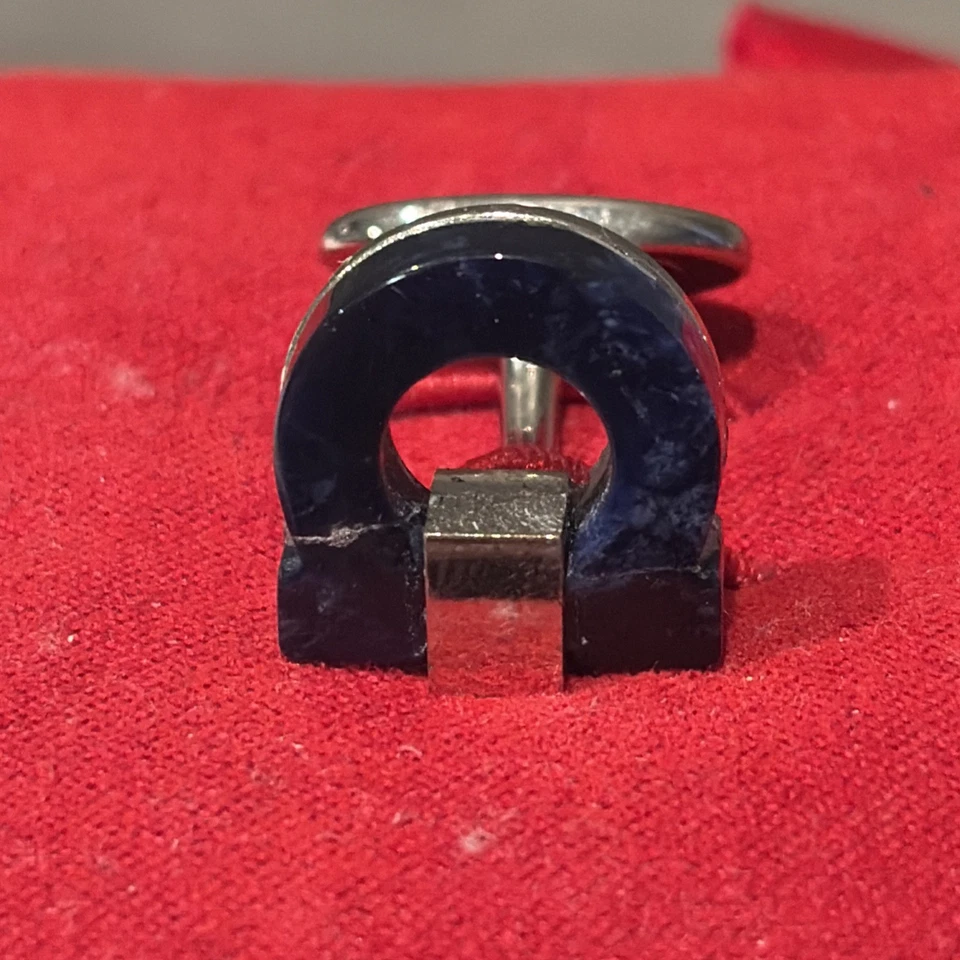 Gemelos Gancini Salvatore Ferragamo para hombre plateados azules piedra caliza Foto 4 de 4