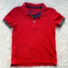 Mini Boden Boys 4  5Y Red Short Sleeve Polo Shirt Rainbow Trim Cotton Top