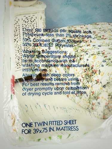 NOS Burlington Floral MCM VTG Twin Fitted Sheet 39” X 75” No Iron - Picture 8 of 9