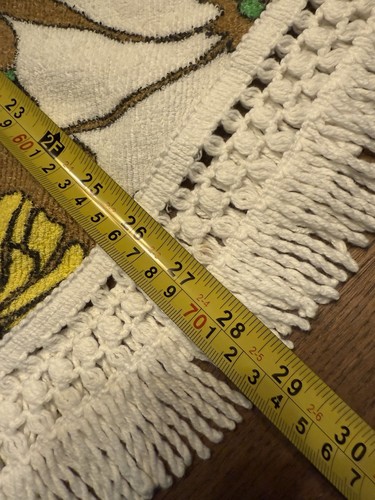 Vintage 1970's Green Yellow Floral 60" Tablecloth w/ Fringe Terrycloth - Picture 6 of 6