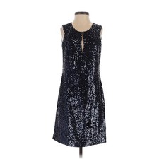 Tory Burch Sequin Cocktail Dress Womens 2 Sleeveless Metallic Navy Blue Silk NYE