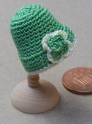 verde Escala 1:12 señoras Crochet Sombrero Verde Casa de muñecas en miniatura