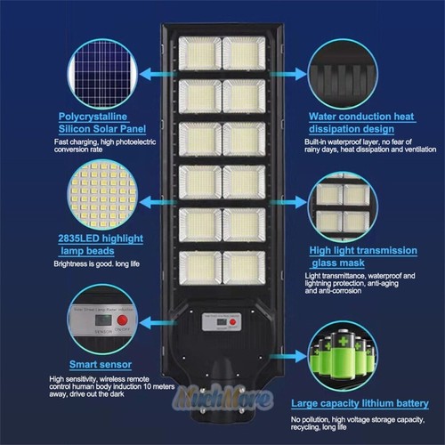 2000W 9900000000lm Commercial Solar Street Light PIR Road Lamp 3 Modes IP67+Pole - Picture 126 of 174