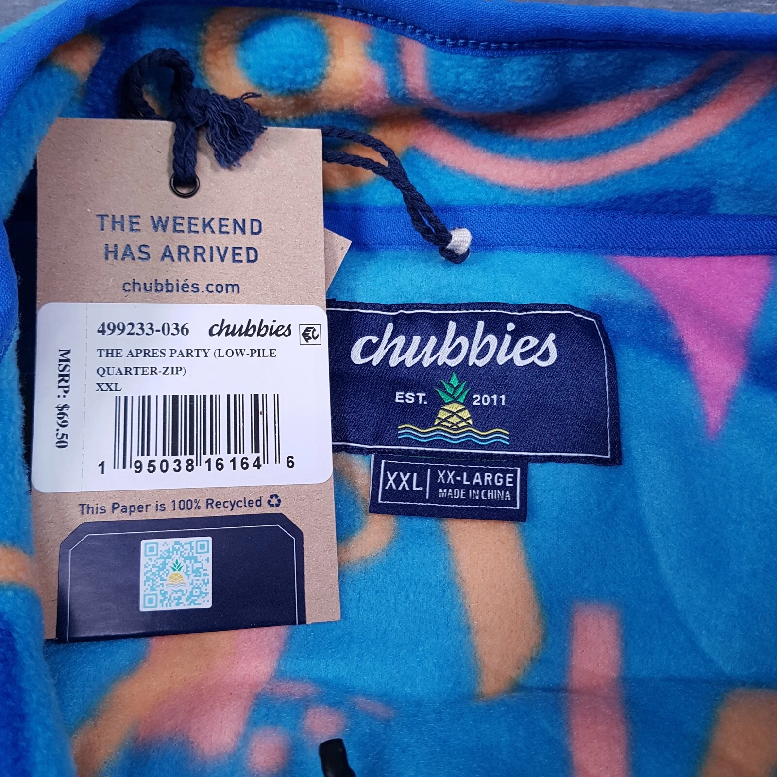 CHUBBIES The Apres Party 1/4 Zip Fleece Sweater Jacket Mens Size 2XL Blue Pink image 5