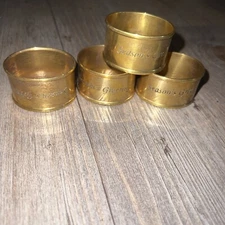 Vintage Solid Brass Napkin Rings Set 4 Seasons Greetings Christmas Thanksgiving