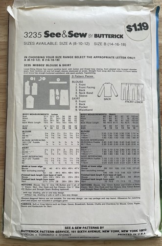 Butterick Vtg Pattern 3235 Misses Blouse Wrap Skirt Mid Knee Size 8-12 UNCUT - Picture 3 of 4