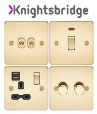 Knightsbridge Flat Plate Polished Brass Full Range, Switches, Sockets, Dimmers