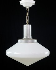 Vintage Mid Century Modern Milk Glass Saucer Pendant Light