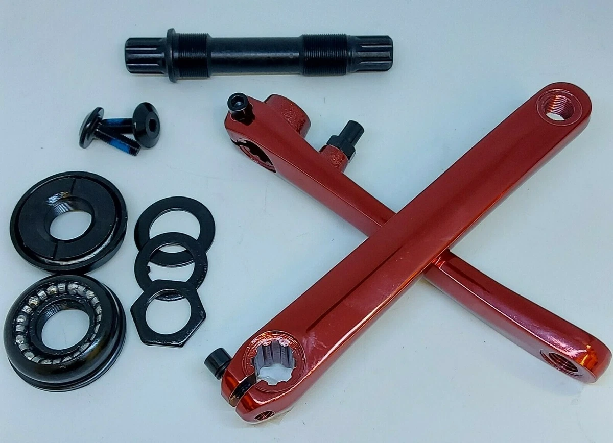 BMX 3 Piece Crankset Crank Arms Axle Bottom Bracket Old School US Sized RED