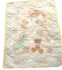 Vtg 80s Printed Novelty Baby Toddler 34" X 42" Nursery bedding Quilt blanket
