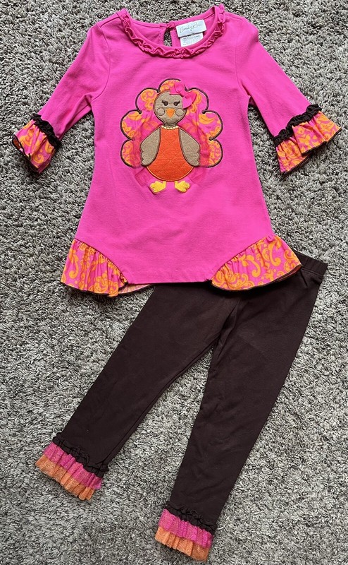 NWOT Girl’s Emily Rose Ruffle Thanksgiving Turkey Boutique Outfit Set Size 4 NEW