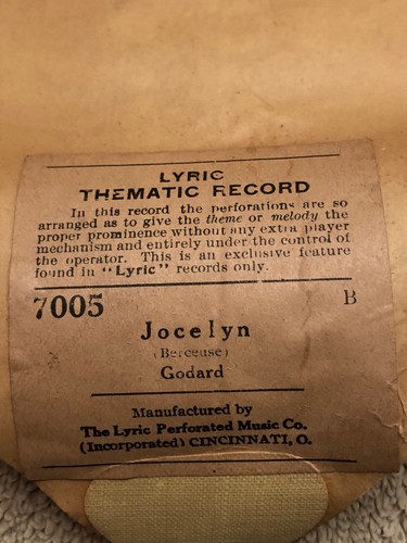 Piano Player Roll - Lyric "Jocelyn" - Picture 6 of 8