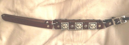 NEW! Leather Western Biker Boot Chains Bracelets Brown- Silver Square Concho USA - Picture 4 of 6