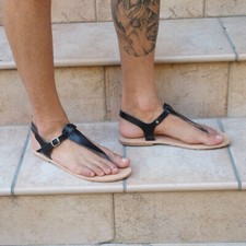 Mens Leather T-strap Sandals Black Thong Day Night Dress Greek Roman All Sizes