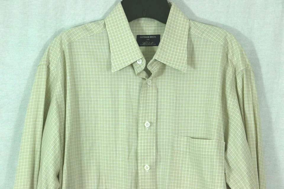 Gitman Bros For LeConte Ltd Beige Plaid Dress Shirt 16 - 34 Cotton Made in USA - Image 2 of 4