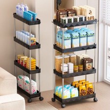 Slim 4 Tier Rack Trolley on Wheels Roll Cart Kitchen Storage Shelf Organiser UK