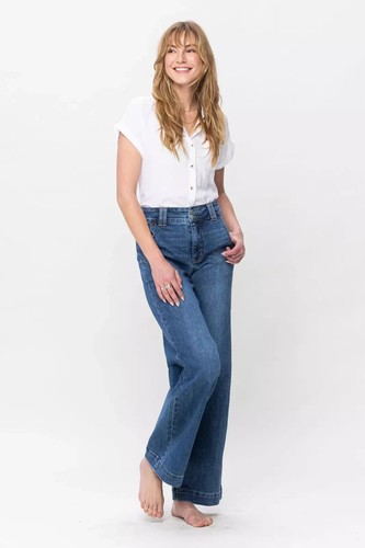 Judy Blue NWT Size 18W High Waist Double Button Wide Straight Leg Trouser 82558 - Picture 8 of 9