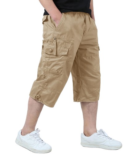 Pantaloncini uomo Capri lunghi 3/4 sotto ginocchio 7 tasche twill cotone cargo - Foto 1 di 45