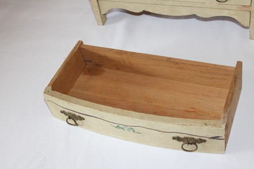 Antique Vntg Wood Mirror Dresser Vanity Table Top Jewelry Drawer Box White Doll - Picture 13 of 18